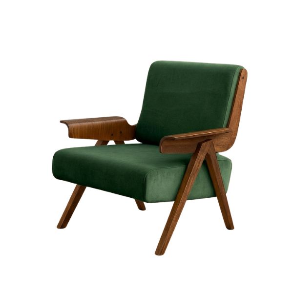 Rent Brown Wooden Frame Green Cushion Fabric Chair